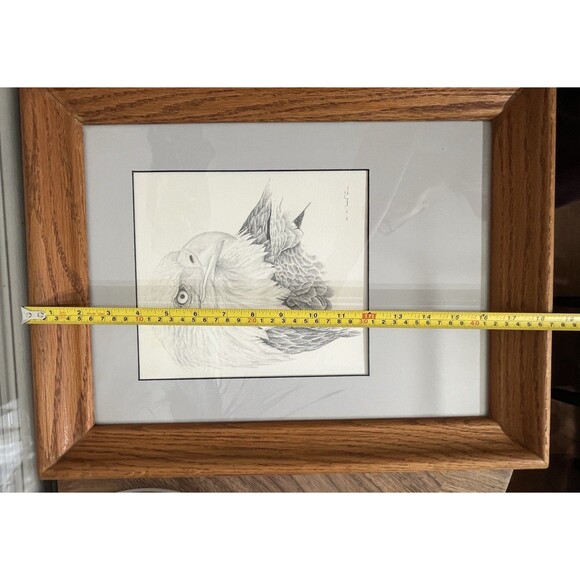Bald Eagle Pencil Drawing Matted Wood Framed & Signed 18.5x14.25in Frame Size - Picture 5 of 10